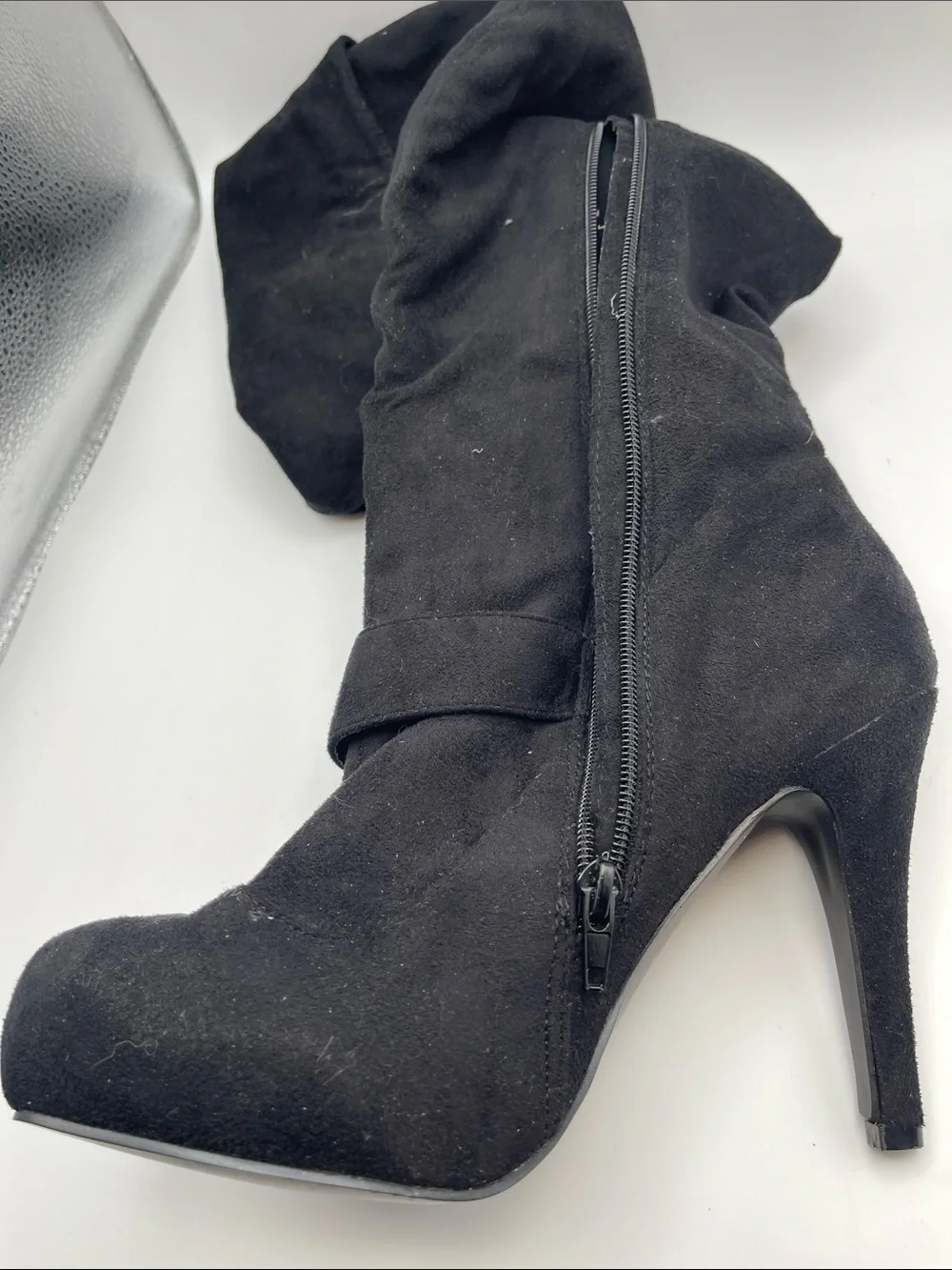 Rue21 Black Over-the-Knee Stiletto Boot with Rhinestone Buckle